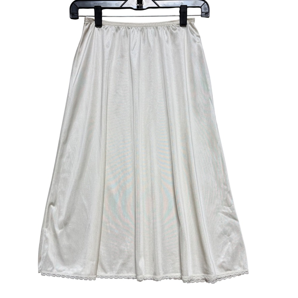 Vanity Fair Vintage Half Slip Ivory Nylon Scalloped Lace Trim Midi Length USA - Picture 1 of 8